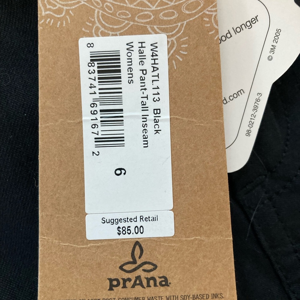 Prana women’s black Halle pant tall inseam, size 6